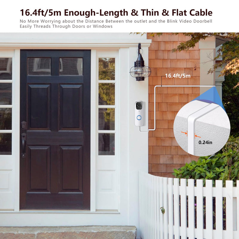 Power Cable with Adapter for Blink Video Doorbell (Replace Battery), Doorbell Transformer with 16.4ft/5m Weatherproof Cable, Charging Your Blink Video Doorbell -White… White