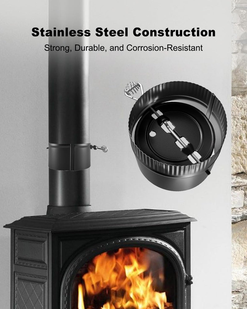 6 Inch Stove Pipe Damper Fit for Wood Stove Adapter, Heat Loss Reduction