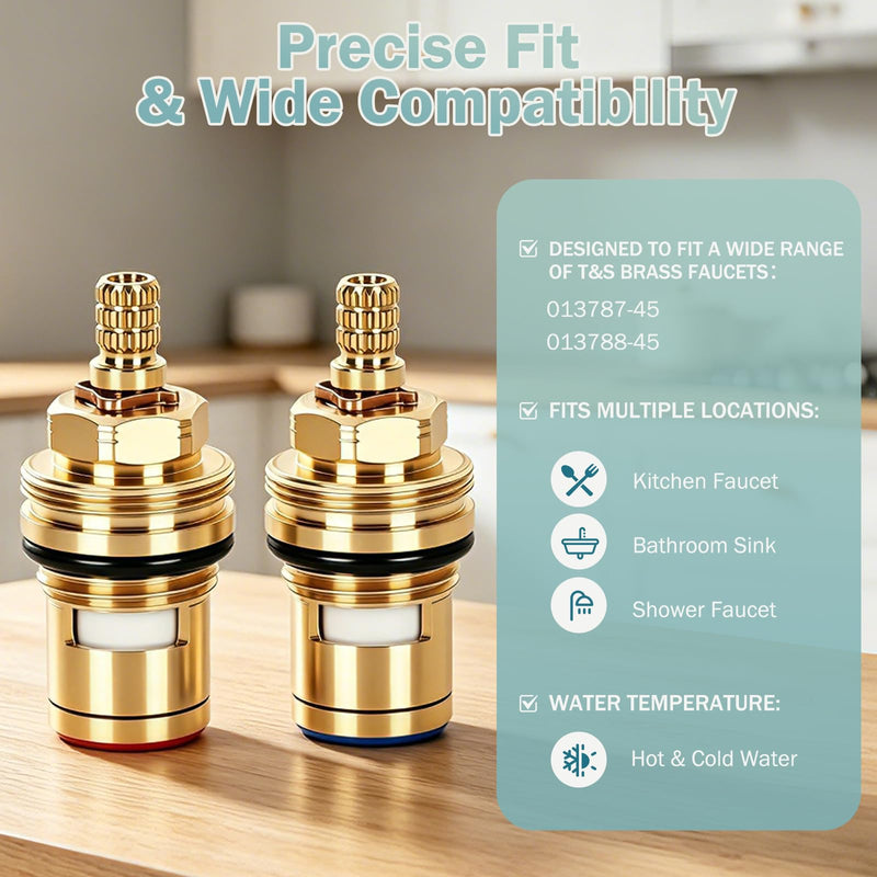 013787-45 013788-45 Ceramic Cartridge Assembly 2-Pack, Hot & Cold Replacement Brass Cartridges for T&S Faucets, Faucet Repair Kit, 40°F-140°F, 20-125 PSI