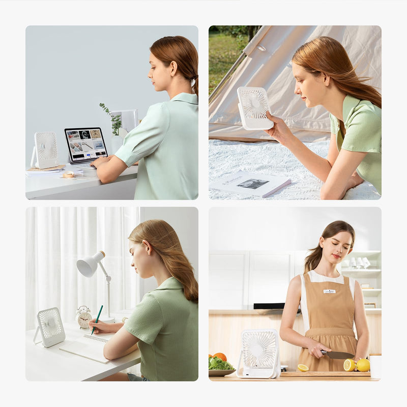 JISULIFE Desk Fan Battery Rechargeable, 4500mAh 180°Foldable Portable Personal Fan, 4 Speeds Adjustable Long Battery-life for Home Office Travel Outdoor Gifts for Women Men-White White