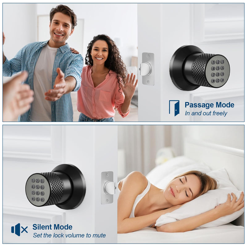 FITNATE Door Knob with Keypad,Digital Door Lock for Keyless Entry,Electronic Door Lock with Spare Keys,Auto Lock, Anti-Slip Handle, Easy to Install for Bedroom,Home and Office Black