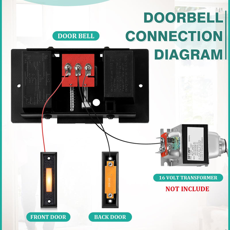 Wired Doorbell Chime with 2 Lighted Push Buttons, 16V 10VA Two Sounds Front and Rear Door Chime Kit for Home Wall Inside, Compatible with Most Brand Doorbells (Black, White, Yellow) Black, White, Yellow