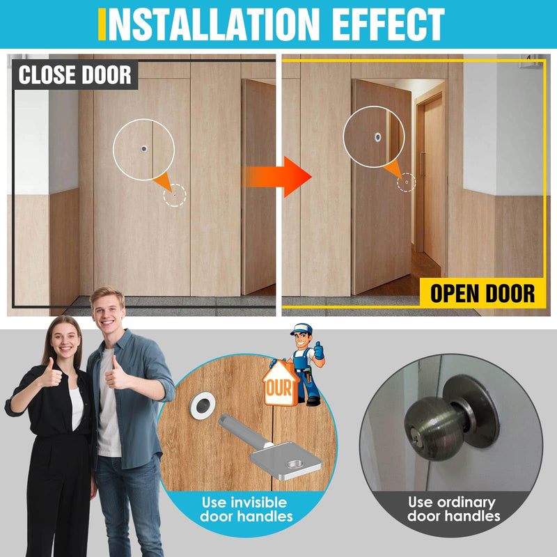 Magnetic Auto-Lock Invisible Door Lock,Hidden Handle,Mini Keyhole, Single-Sided Hidden Design,Aluminum Alloy for Invisible Doors/Bookshelf Doors/Secret Rooms (1, Silver) 1