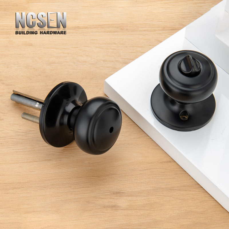Matte Black Door Knobs,Interior Door Knob with Lock,Coastal Style Door knob for Privacy and Bedroom (Bath or Privacy) 1