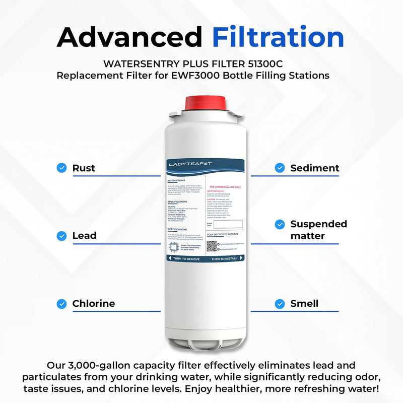 Water Filter Replacement, Compatible with Elkay 51300C ezH20, EWF3000 and Halsey Taylor Bottle Filling Stations (With Chip - 1 Pack) White