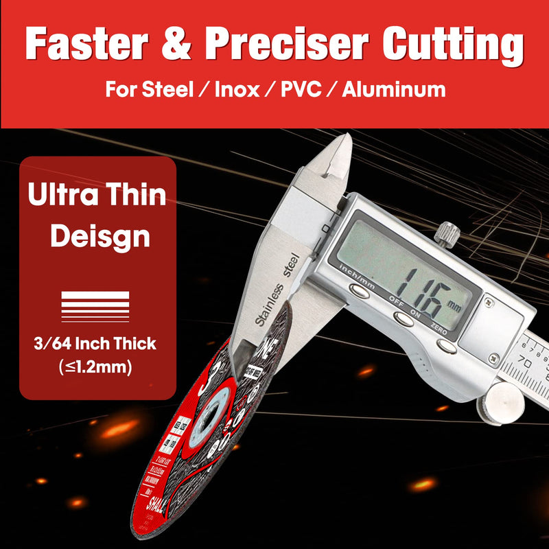 SHALL 25-Pack Cut Off Wheels 3” x 3/8” x 3/64” - Ultra Thin Cutting Wheel with Pouch for Angle Grinder & Cut-Off Tools - Fast Cutting Disc for INOX, Steel, Iron, Non-Ferrous Metal & PVC 25PCS 3 x 3/64 x 3/8