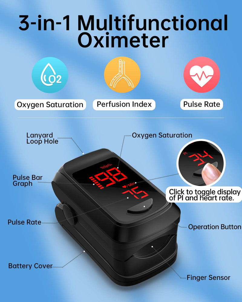 Pulse Oximeter Fingertip- Mini Oximeter Oxygen Saturation Monitor for SpO2/Heart Rate/PI, with Auto Graph Display,FSA/HSA Eligible Space Black