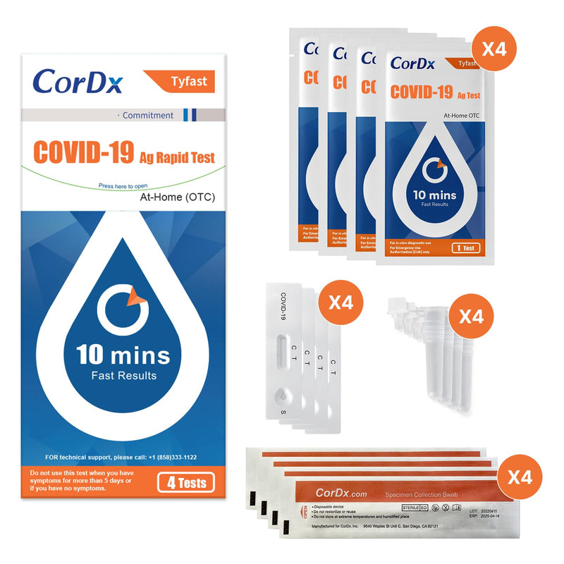 CorDx TyFast at-Home COVID-19 Antigen Rapid Test Kit, Easy, Accurate, Fast Results in 10 Minutes. (4-Pack) 4