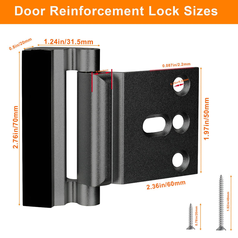Home Security Door Reinforcement Lock, Upgraded Front Door Locks for Kids Safety Withstand 800 lbs, Child Proof Door Lock, Extra Door Lock from Inside Prevent Unauthorized Entry (2 Pack, Black) 2