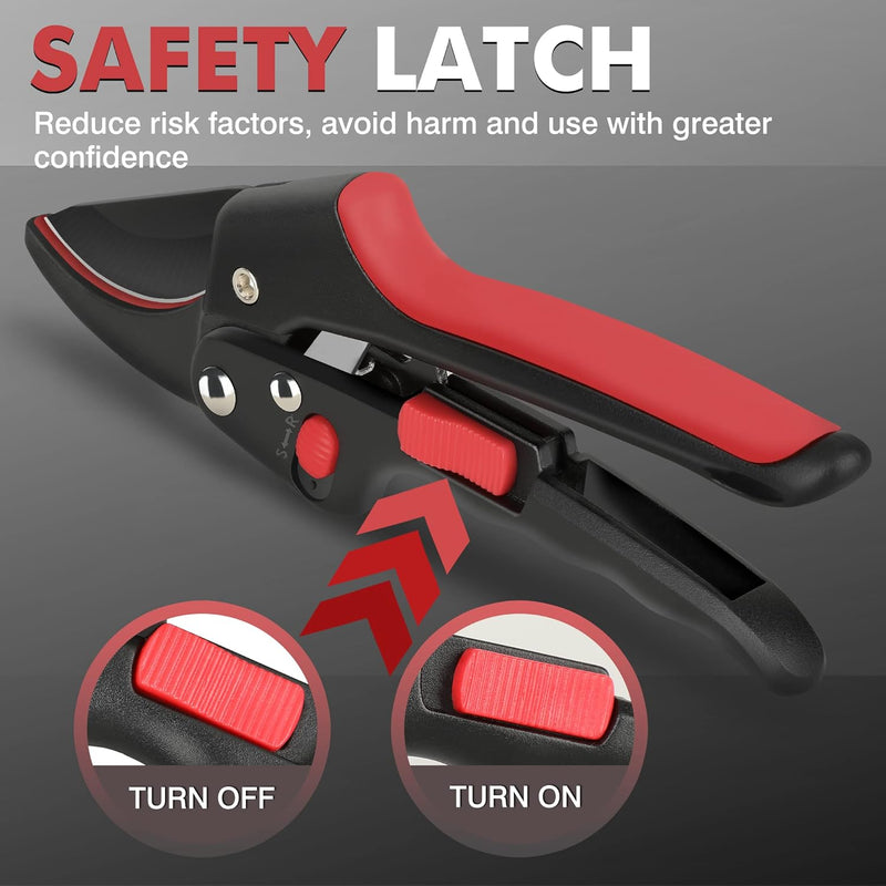 Ratchet Pruning Shears for Gardening Heavy Duty - Increases Cutting Power 3x - Perfect Ratchet Pruners for Weak Hands & Arthritis- 8” Anvil Garden Clippers - w/Extra Sharp Blade for Effortless Cutting