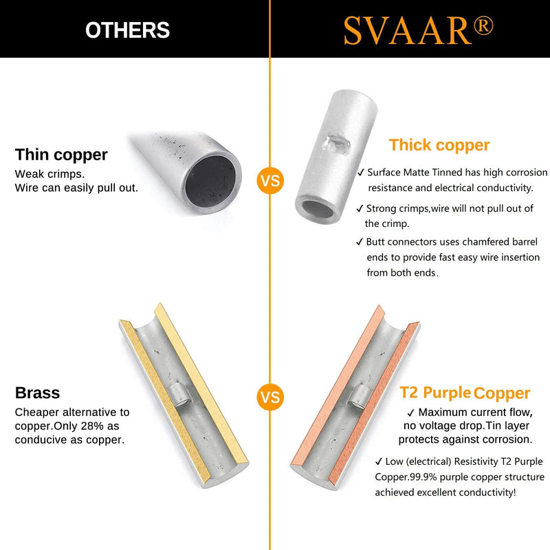 SVAAR 26-22 Gauge Non-Insulated Butt Connectors 100 PCS 26-22 AWG Butt Splice Connectors 0.5 mm² Uninsulated Crimp BN0.5 Butt Connectors Pure Copper Tin Coated Marine Grade Crimp Butt Terminals Tinned Copper 26-22 AWG (BN 0.5)