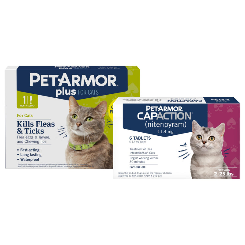 PetArmor CAPACTION (nitenpyram) Oral Flea Treatment for (Cat 6 Doses) + Bonus PetArmor Plus Flea and Tick Treatment & Prevention for Cats Over 1.5 lbs (1 Dose)