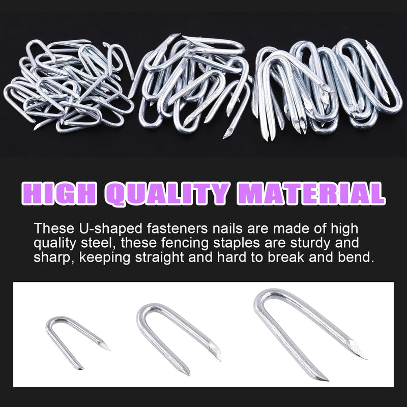 Swpeet 200Pcs 3/4" - 0.09"×0.79" Steel Wire Staples, Concrete Metal Wire Twisting Fence, Fence Staple Nails, U Shaped Nails for Fencing, Wire Mesh and Woven Fencing 20mm