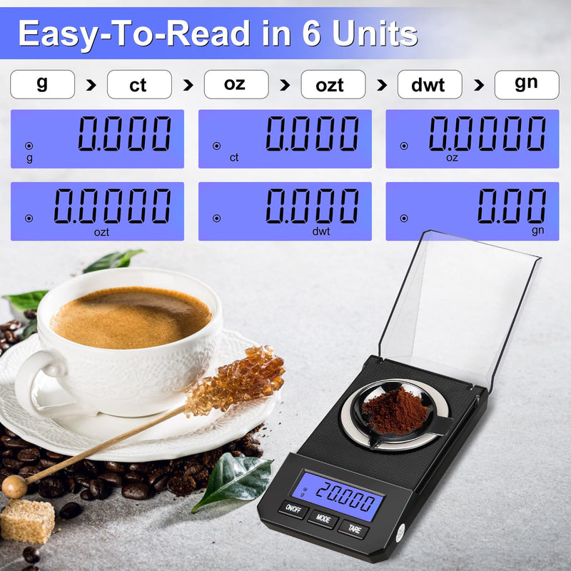 Milligram Scale, 50g/0.001g High Precision Mg Scale, Jewelry Scale with Tare, 6 Unit Powder Scale, Digital Miligram Scale for Powder Medicine, Gem, Micro Gram Scale, Reloading Scale Gold 50g / 0.001