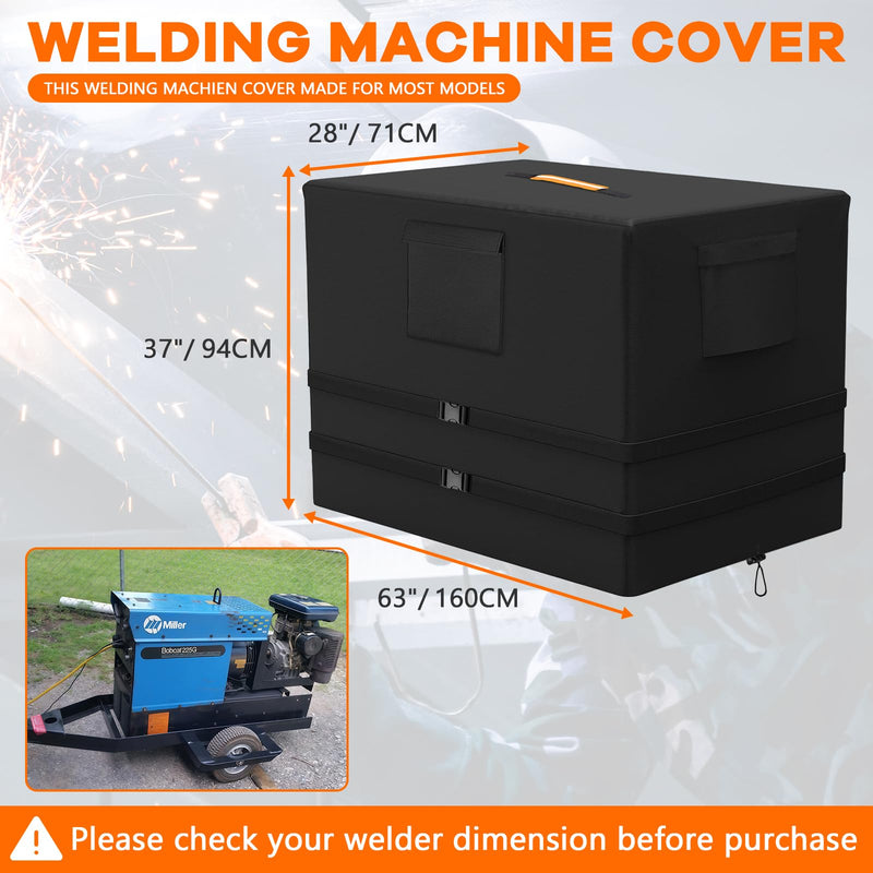 Engine Driven Welder Cover, Heavy Duty 600D Waterproof Welder Cover for Engine-Driven Welder 230/265/325/225, 63"D x 28"W x37"H Black