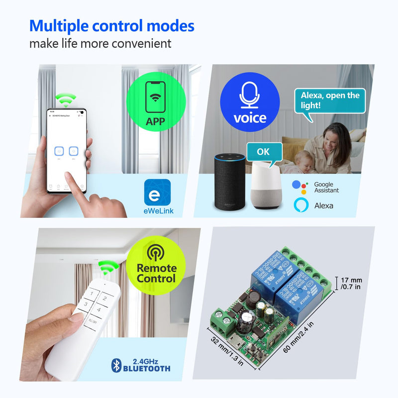 DieseRC 2 Channels WiFi Smart Switch, DC 5V 12V 24V 36V Passive Output Relay Module Ewelink APP WiFi Control Compatible with Alexa/Google Home, Inching/Self-Locking Switch EW-2CH
