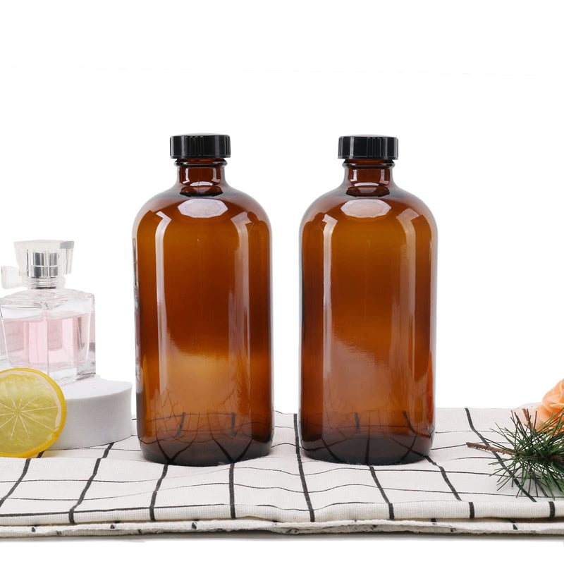 2pcs 16oz Amber Glass Boston Round Bottles with Air Tight Seal Phenolic Poly Cone Caps.Perfect Glass Containers for Secondary Fermentation,Storing condiment,Homemade Essential Oils,plant,kitchen - NewNest Australia