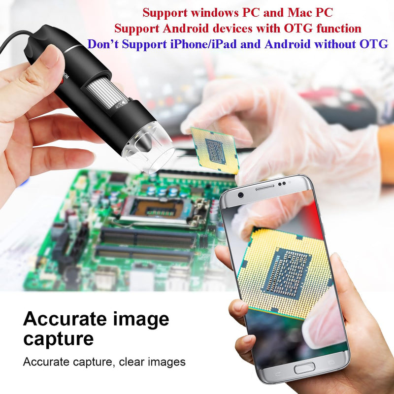 USB Microscope Camera 40X to 1000X, Cainda Digital Microscope with Metal Stand & Carrying Case, Compatible with Android Windows Linux Mac, Portable Microscope Camera for Kids Students Adults Black