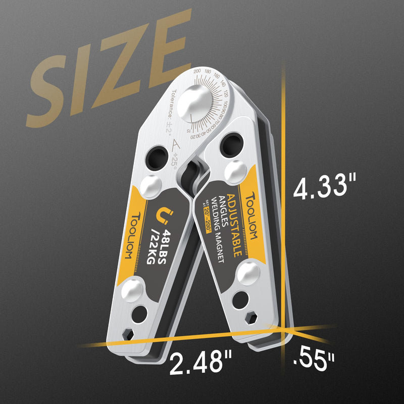 TOOLIOM Adjustable Angle 20°-200° Welding Magnets,Magnetic Pull Force 48 LBs Welding Holder Welding Accessories 48LB