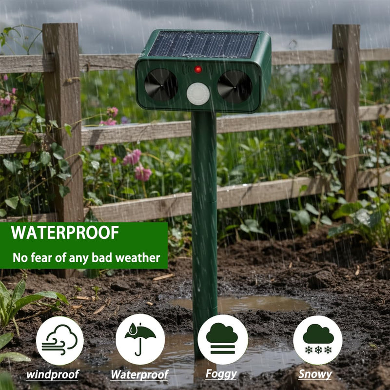 Upgraded Solar Ultrasonic Animal Deterrent, Deer Repellent Devices Waterproof, Cat Repellent Outdoor with Motion Detection Anti Barking Device, Animal Repeller for Yard