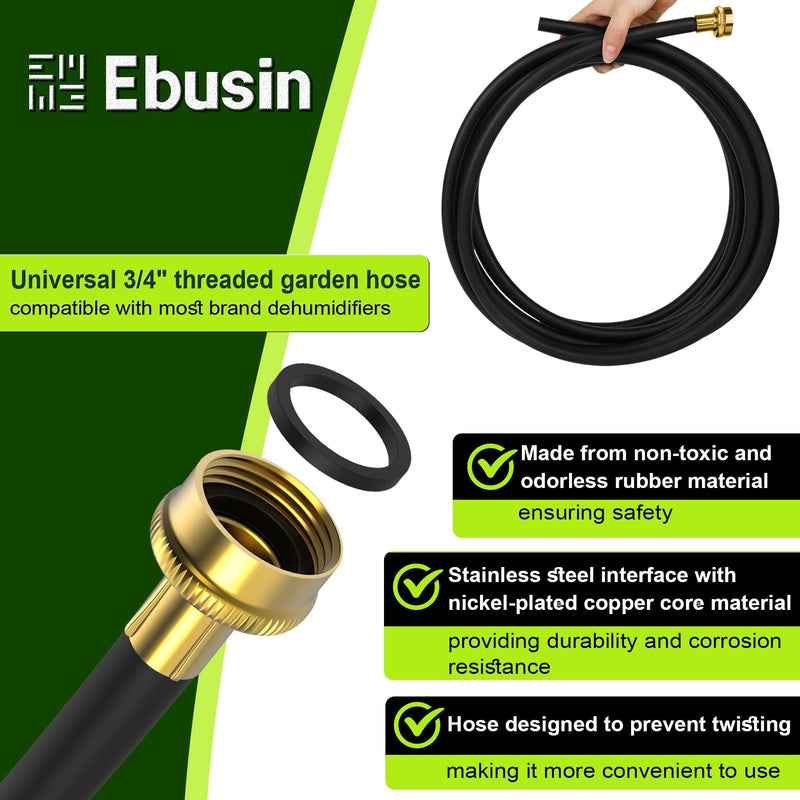 12FT Dehumidifier Drain Hose with 3/4 Inch FHT Connector, featuring Rust-Resistant Brass Fittings for Leak-Proof Connection, Perfectly Compatible with Most Dehumidifier Brands(7 Length Options) Black 12FT