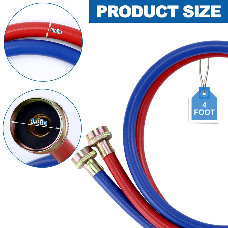 Washer Hoses 4FT,Rubber Washing Machine Hoses 3/4 Washer Machine Hoses 2 packs,Burst Proof Water Supply Lines for Hot and Cold Water Washer Hoses,Universal for All Standard Wash Machines-by MIFLUS Rubber 4foot-Straight
