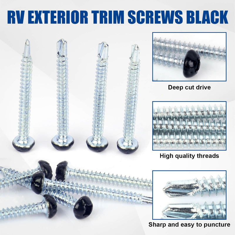 Pan Head Self Drilling Screws #8 X 1-1/2 inch Four Drive self-Tapping Drill Screws RV Black Scre-ws 200pcs