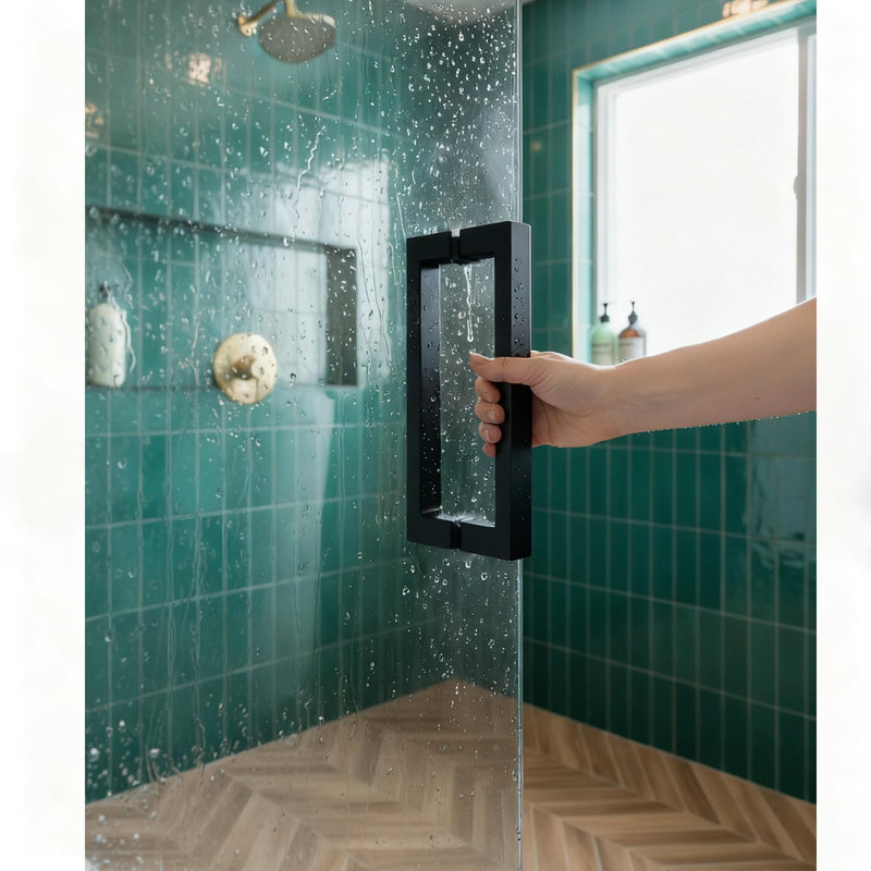 8" Square Shower Door Handle, Bathroom Back-to-Back Replacement Handles,304 Stainless Steel Pull Hardware for Sliding、Frameless Glass Shower Door, 8 inch-Matte Black Matte Black