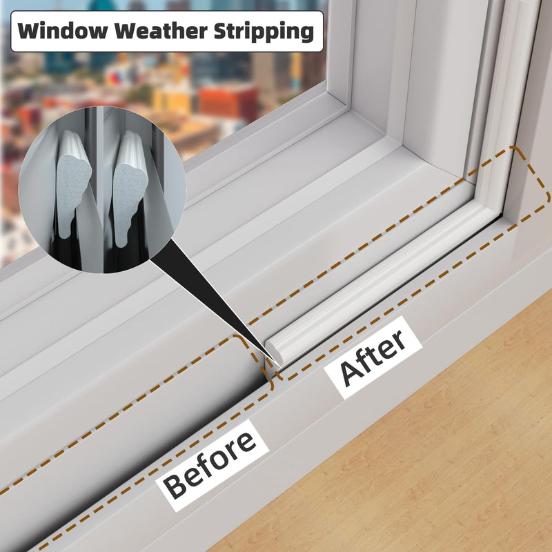9.8 Ft Weather Stripping Seal Strip for Doors/Windows,Soundproofing Window Insulation Draft Stopper for Winter, Selfadhesive Foam Weather Strip for Door Frame,Door Gap Filler Noise Blocker(White) 9.8 feet White