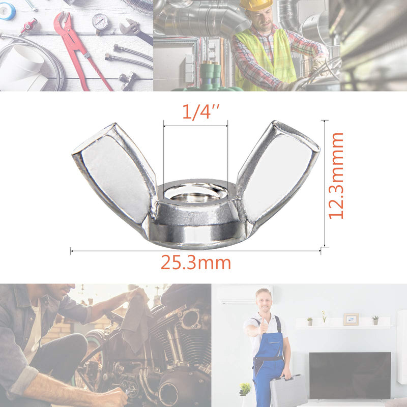 Wing Nuts,1/4"-20 Wing Nuts,304 Stainless Steel Wing Nuts,Fasteners Parts Butterfly Nut,Hurrican Screws Hand Twist Tighten Ear Wingnuts,50PCS 1/4"-20
