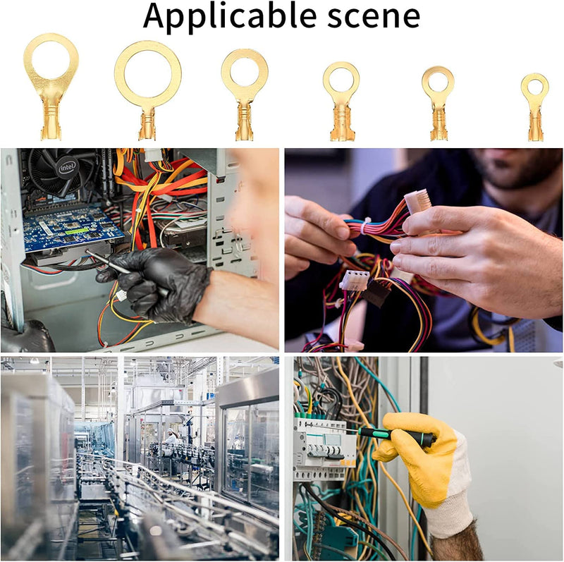 160 Pcs Copper Ring Terminals, M3/M4/M5/M6/M8/M10 Brass Wire Connectors, Open Barrel Wire Ring Cable Lugs Crimp Kit, Brass Copper Ring Crimp Cable Terminals Electrical Terminals Kit