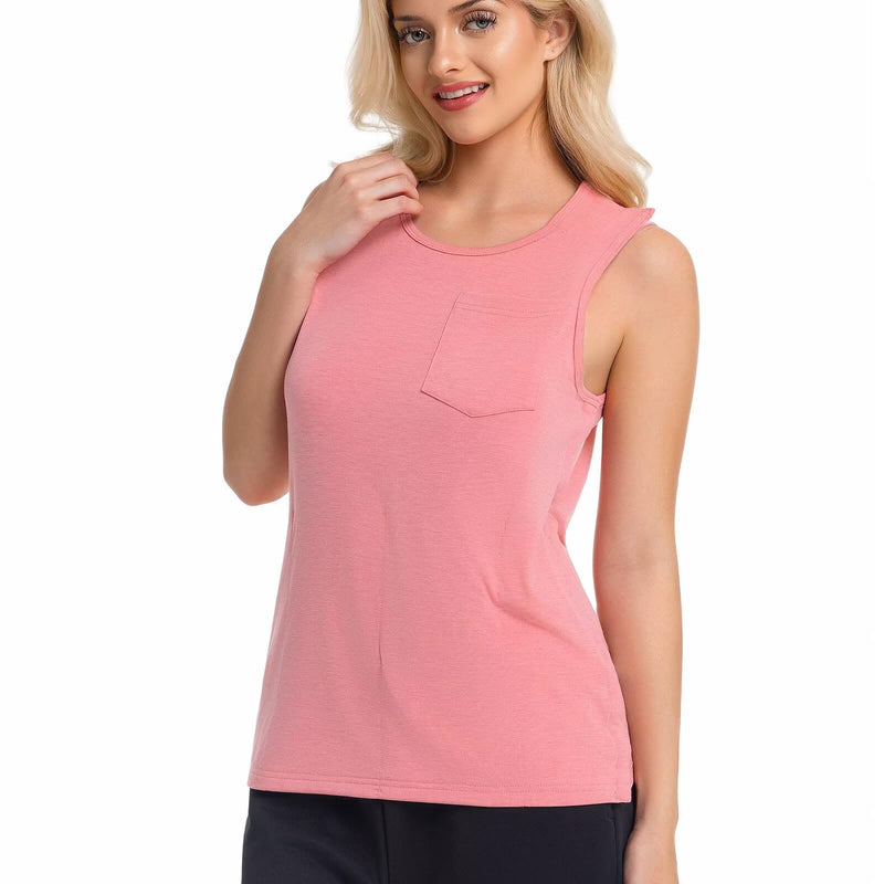 Womens Mastectomy Recovery Tank Top with Drain Pockets Post Shoulder Surgery Shirts Tear Away Shirt Sleeveless Pink Medium