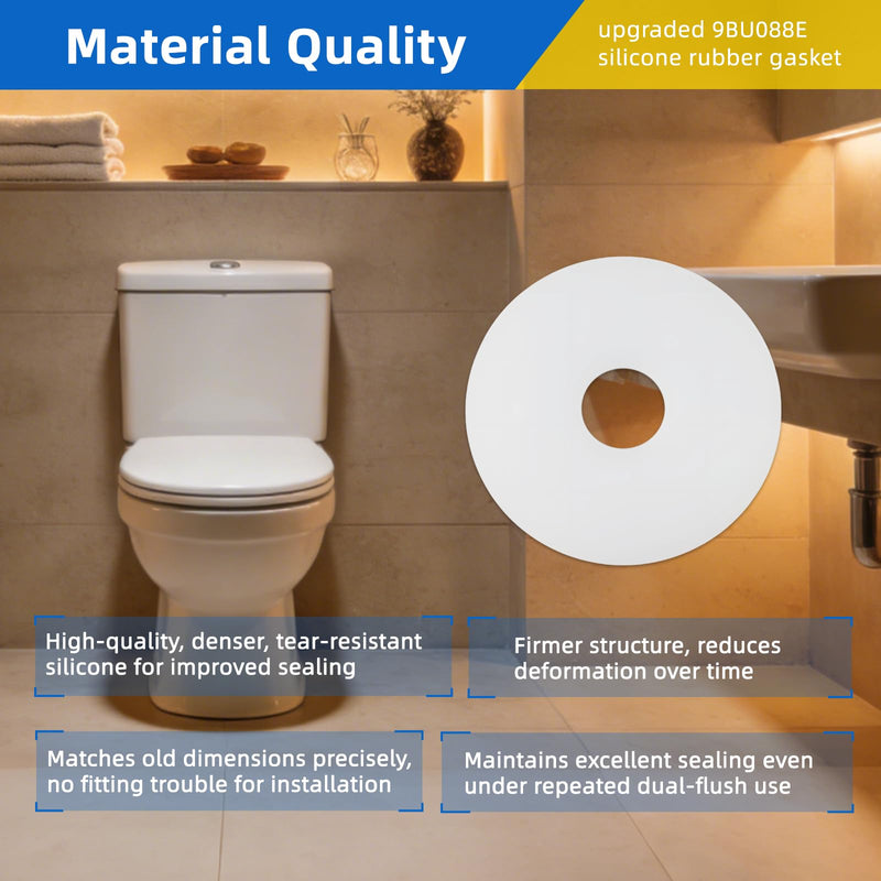 9BU088E Silicone Rubber Gasket Fits Toto Aquia, Gerber Dual-Flush Toilets | Made for Costco Watermark One-Piece Models and for Mirabelle,Toilet Gasket Replacement -2Pack