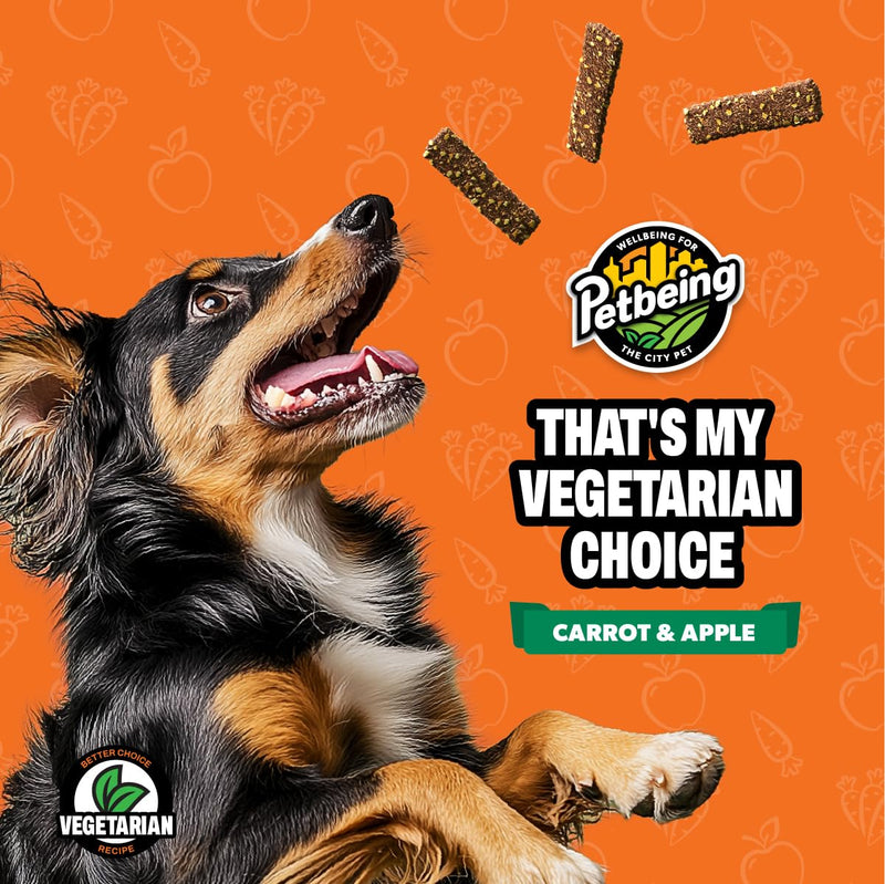 Green A Day Veggie Strips for Dogs | Carrot & Apple Vegetarian Supplement Chews | Healthy Fruit & Vegetable Treats | 4 Pack, 3 oz Bags Carrot, Apple