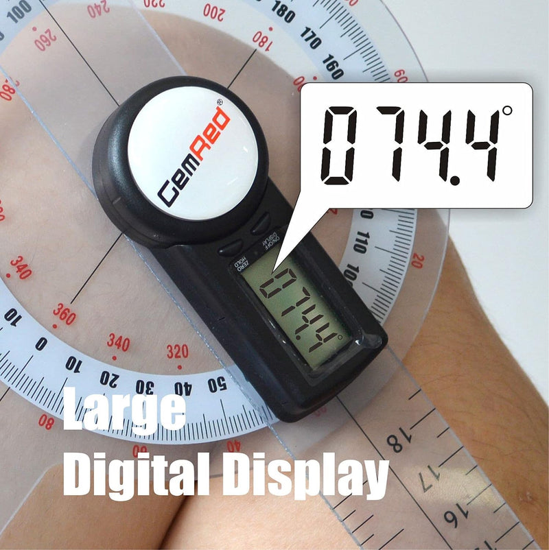 GemRed 12" Digital Goniometer 360 Degree Physical Therapy Plastic Protractor for Joint Range of Motion ROM Measurement 300mm