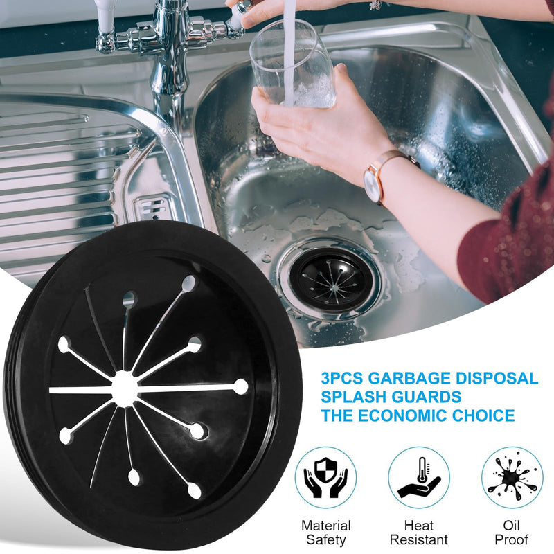 Kitchen Garbage Disposal Rubber Drain Insert,3pcs Garbage Disposal Cover,3 Inch Garbage Disposal Splash Guard,Disposal Splash Guard,Kitchen Sink Rubber Drain Guard Black