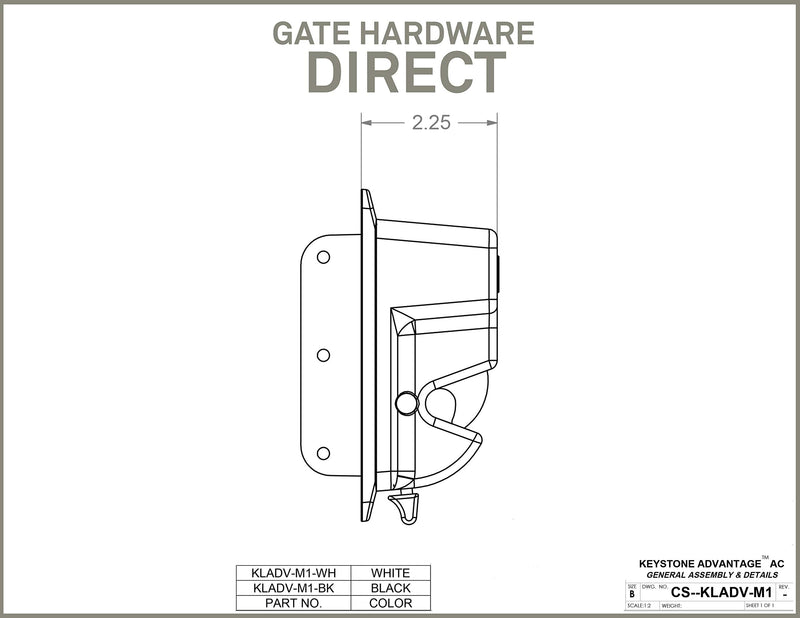 Keystone Black Zinc Diecast Metal Key-Lockable Latch | 1 Sided | Keyed Alike | KLADV-M1-BK-KA
