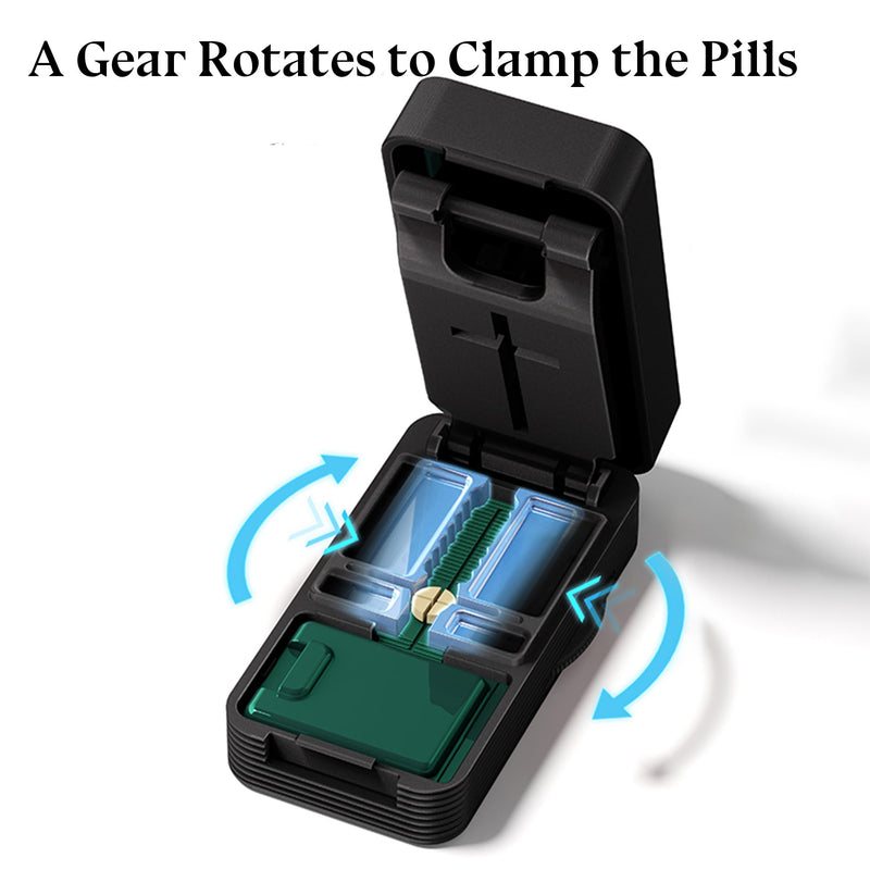 Adjustable Gear-Driven Pill Cutter & Splitter - Precision 1/2 & 1/4 Tablet Crusher for Small and Tiny Pills, Vitamins with Safety Blade Cover | Portable for Travel, Home, Purse & Pocket