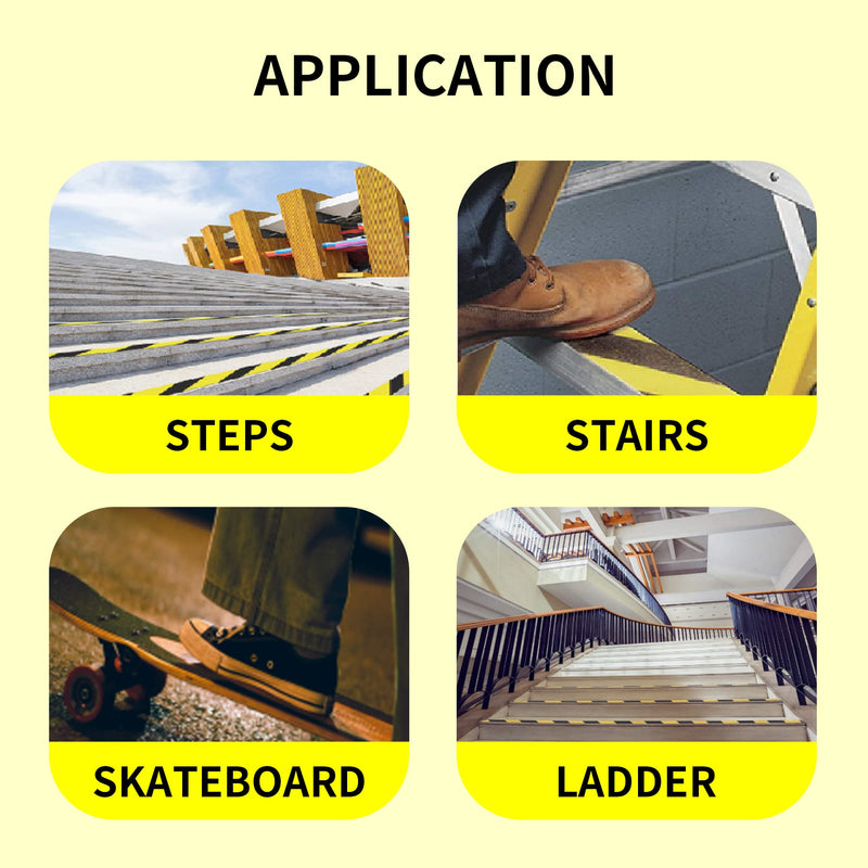 Safety Tape, 2inch x 60feet, Black/Yellow, Anti-Slip Adhesive Tape for Indoor Outdoor Steps Stairs, Waterproof, Strong Grip, Compatible with Plastic, Wood, Ceramic, Glass, Metal 2in x 60feet Yellow&Black 1