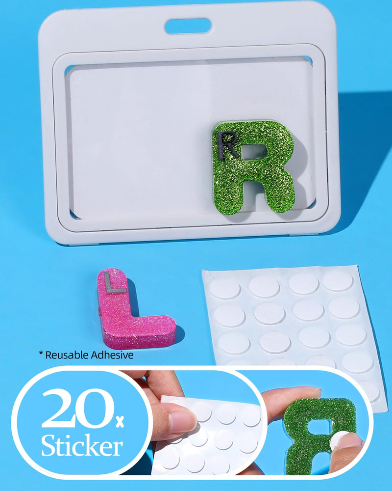 Plifal Xray Markers with Lead Initials - Glitter Radiology X-ray Markers in Rose & Green "L&R" Letter Shape Include Reusable Adhesive Tapes to Nurse Radiologist Badge Buddy, Easy to Identify Pink Green