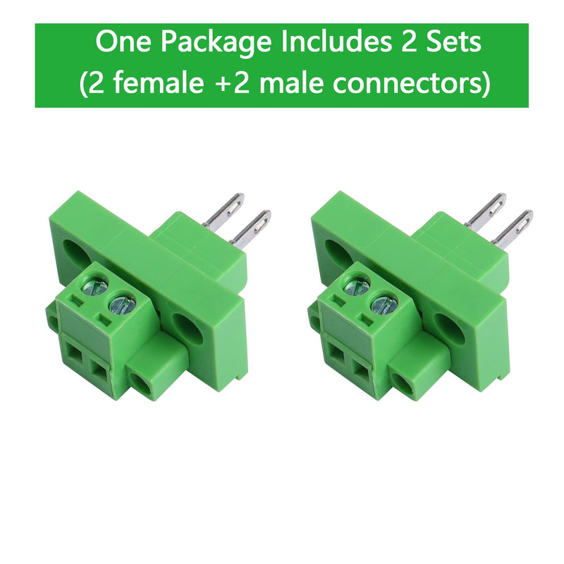 GINTOOYUN 2 Sets 2 Pin 5.08 mm Terminal, 2-Pin Pluggable Screw Terminal Block Connectors, 2P Through-Wall Terminal Connectors 2EDGWB+2EDGKM with Screw Lock Plate Fixed
