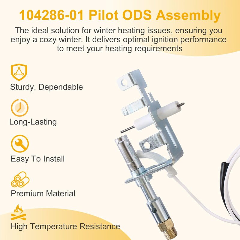 104286-01 ODS Pilot Assembly,Thermocouple Replacement Part for LPG Propane Wall Heaters Fireplaces Gas Logs Vent Free Heaters by Desa,Mr heater,Vanguard,Empire,FMI-PP224, LPG8420, L98310-01,J3866