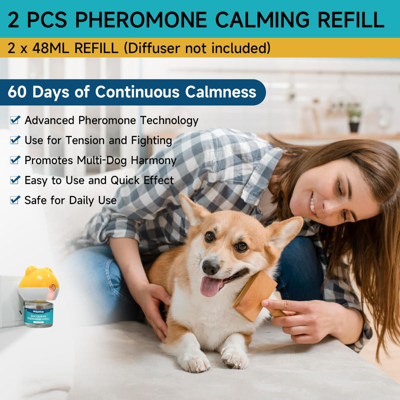 Woyamay Dog Calming Diffuser Refills - Dog Pheromones Calming Diffuser for Dogs Relieve Anxiety & Stress, 2-Month Supply Dog Pheromone Diffuser Refills (Fits All Common Diffuser Heads) 2 Refills