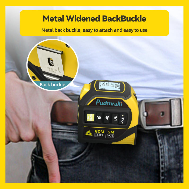 4-in-1 Laser Tape Measure 196.85Ft Laser Ranging 16.4ft Digital Tape Measure Area, Volume Measurement, Pythagorean Mode, Waterproof and Rechargeable