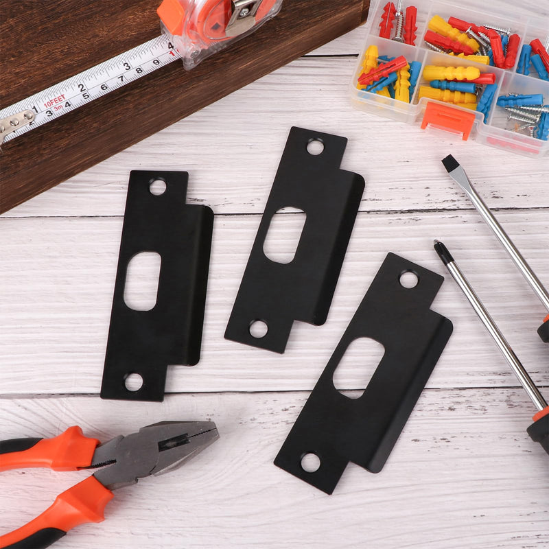 3Pcs Stainless Steel Strike Plate Universal Door Strike Plate 4 7/8" x 1 1/4" Deadbolt Strike Plate Door Backplate D-Shaped Hole Steel with Black Finish Replacement Lock T Strike Plate Style2