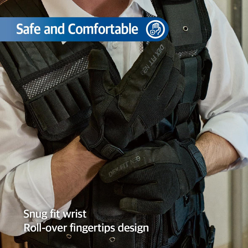 DEX FIT Puncture & Needle, A9 Cut Resistant Gloves NPG420 - Steel Layers, Firm Grip, PU Leather Patch, Touchscreen, Comfortable & Durable Work Gloves for Police, Airsoft; Black L 1 Pair Large (1 Pair)