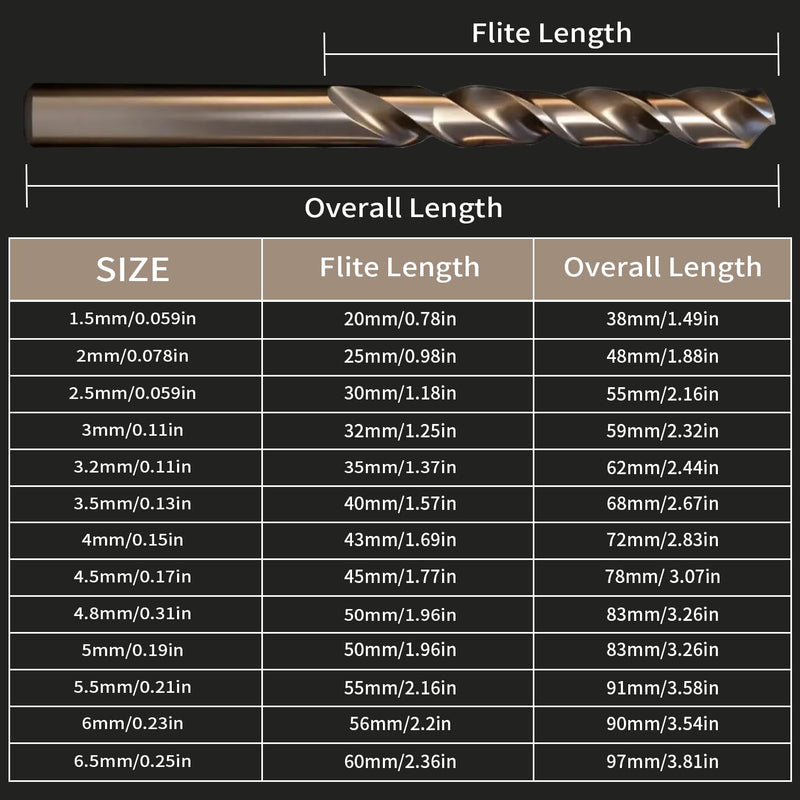 Titanium-Coated Drill Bit Set, 13 Pieces, Spiral Flute Design, Gold