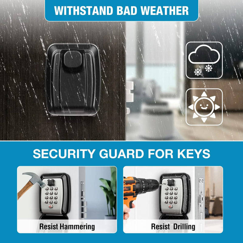 HUANLANG Key Lock Box for Outside Wall Mount 12-Digit Combination Lock Box Outdoor Spare Key Hider Waterproof Security Lockbox Large Capacity Key Box for Realtors Home Garage Office Wall Mounted-Grey