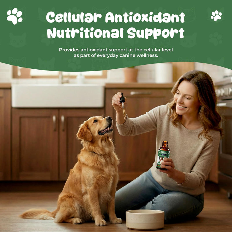 Vitamin E Supplement for Dogs Liquid, Daily Skin & Coat Nutrition Oil, Supports Moisture Balance, Cellular Protection & Overall Canine Wellness, 2 fl oz (60 mL)