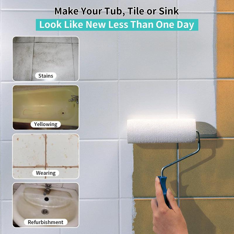 Tub and Tile Refinishing Kit 17.5oz, Low Odor Countertop Paint, Shower Sink Paint for Bathroom Kitchen, 50-55sq.ft Semi-Gloss Bella Pink 17.5oz, Without Tools